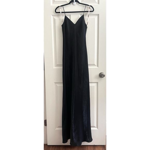 DE LARU Sheila Yen Vintage 90’s Y2K Shiny Black Satin Maxi Slip Dress - Picture 1 of 11
